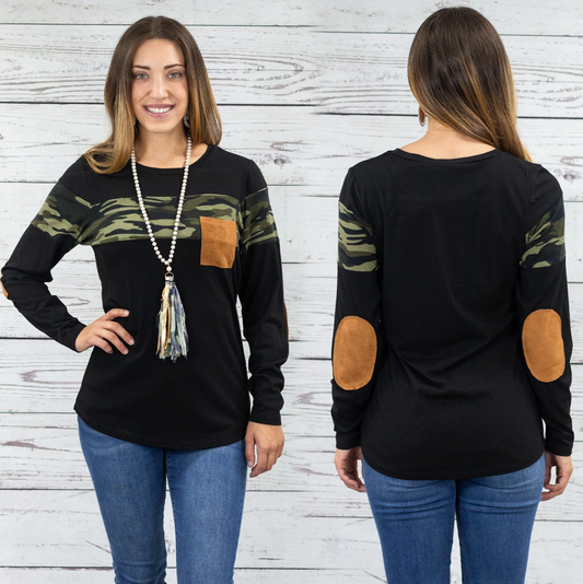 *Camo Long Sleeve with Suede Elbow Patches