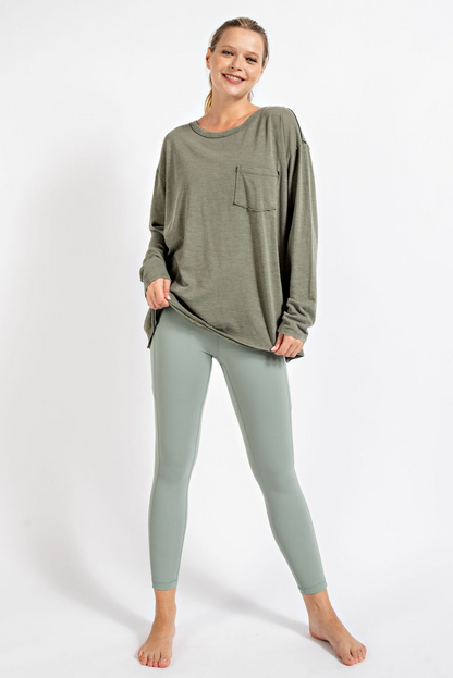 Mineral Washed Long Sleeve- Olive