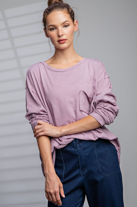 Mineral Washed Long Sleeve- Mauve