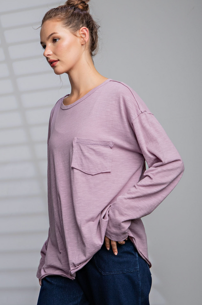 Mineral Washed Long Sleeve- Mauve