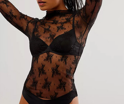 Luxe Sheer Layering Top- Black