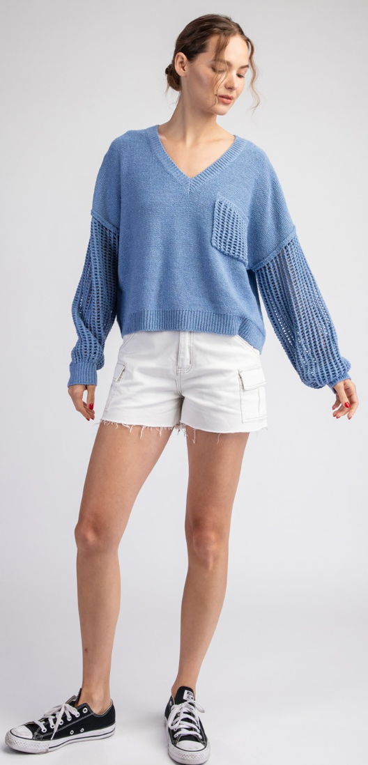 Open Knit Long Sleeve Sweater Top