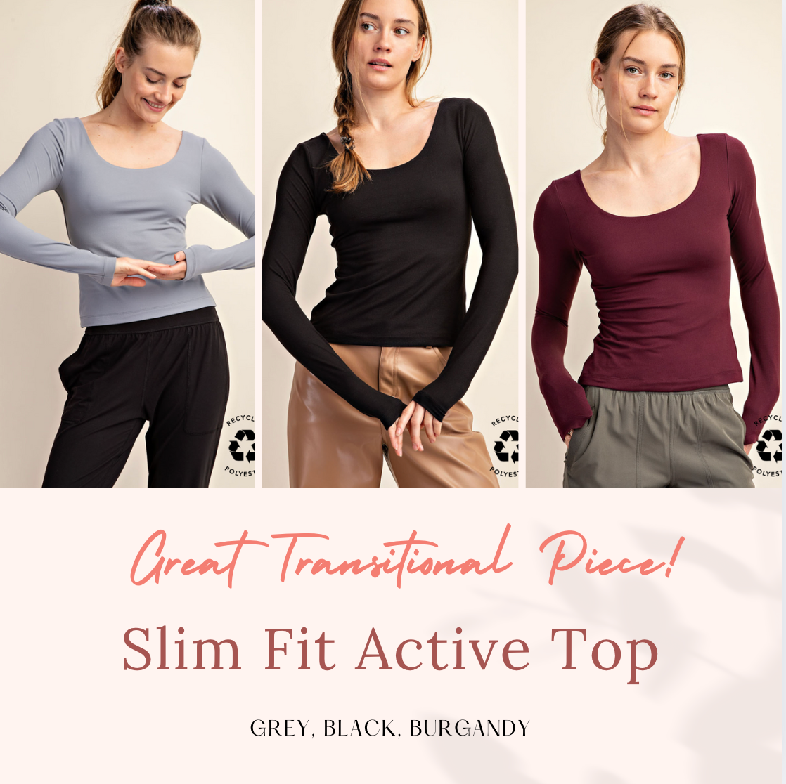 Slim Fit Active Top- 3 Colors