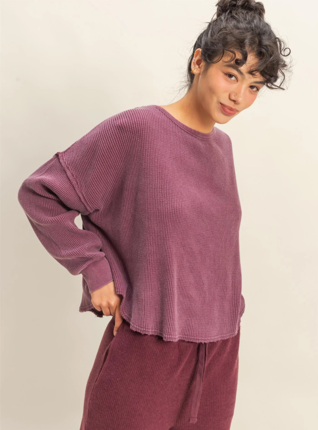 Mineral Wash Waffle Knit Top