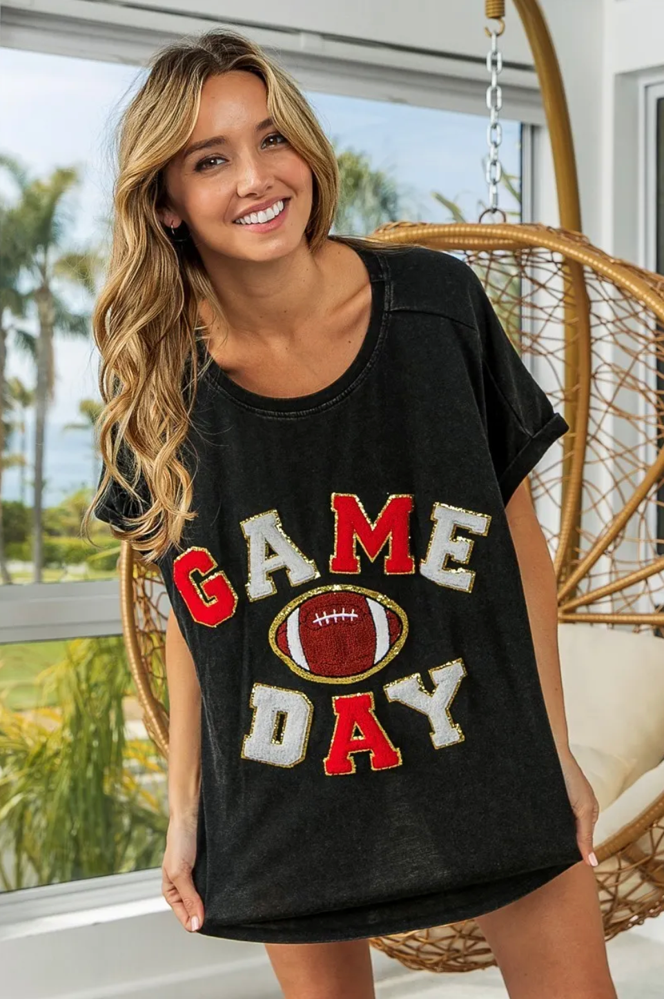 Game Day Sequin Patch Top