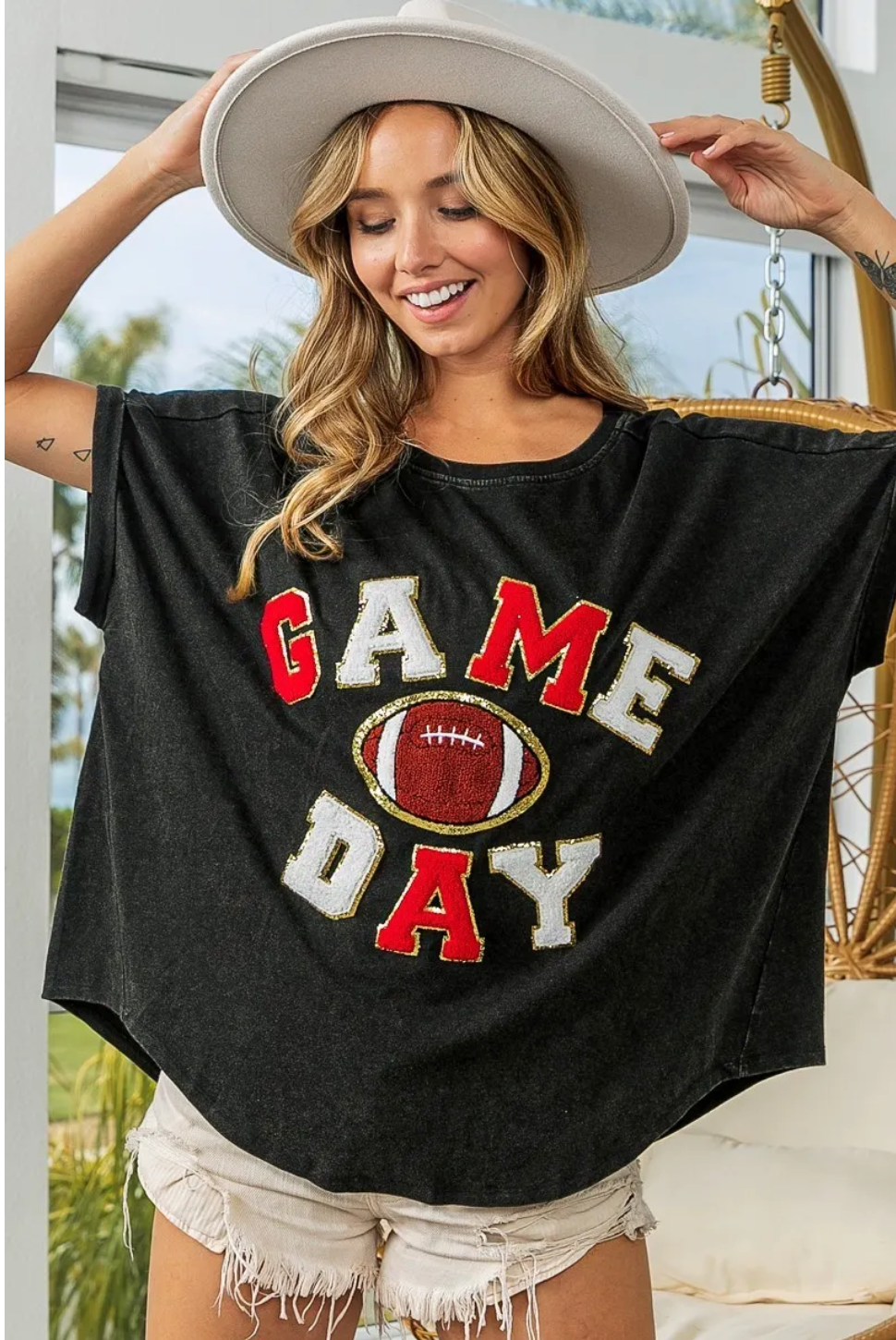 Game Day Sequin Patch Top