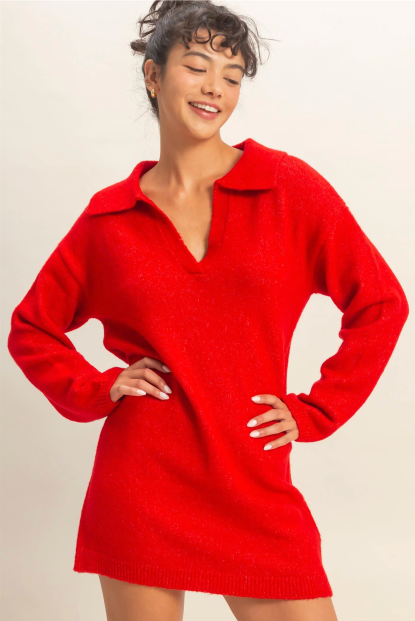 Polo Long Sleeve Sweater Dress