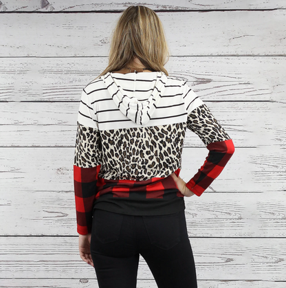 Buffalo Plaid, Leopard, & Stripes Hoodie-White