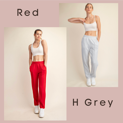Pintuck Pants- Red/Grey