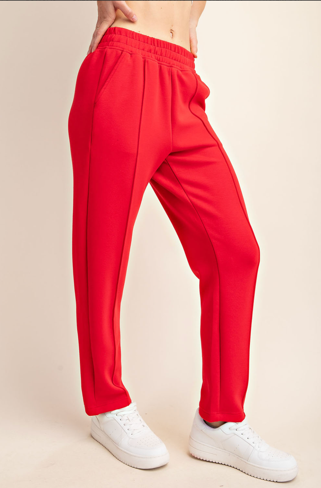 Pintuck Pants- Red/Grey