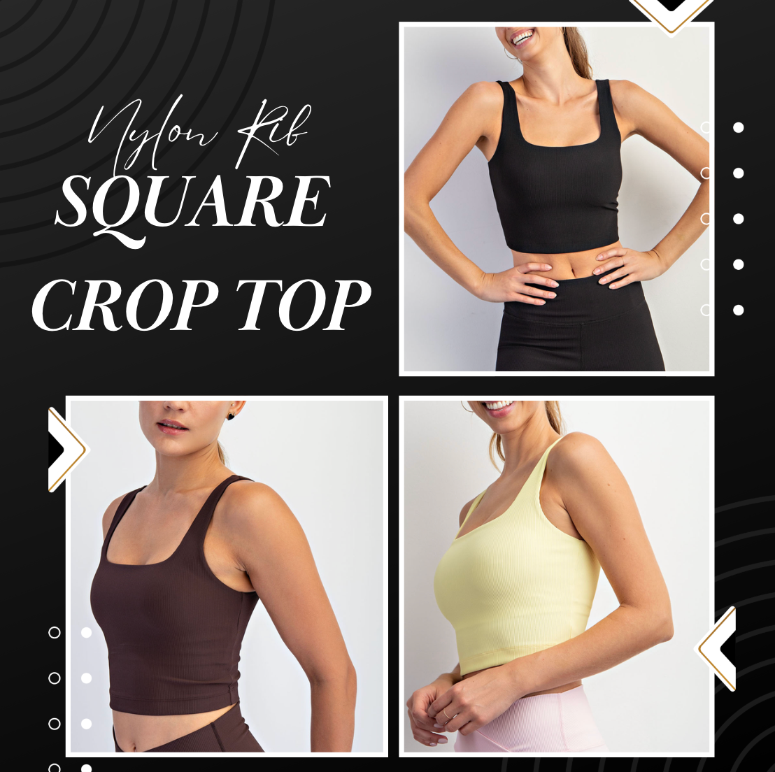 Nylon Rib Square Neck Crop Top