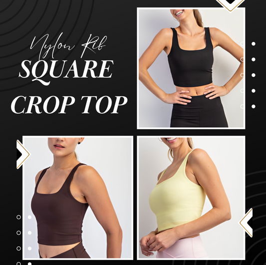 Nylon Rib Square Neck Crop Top