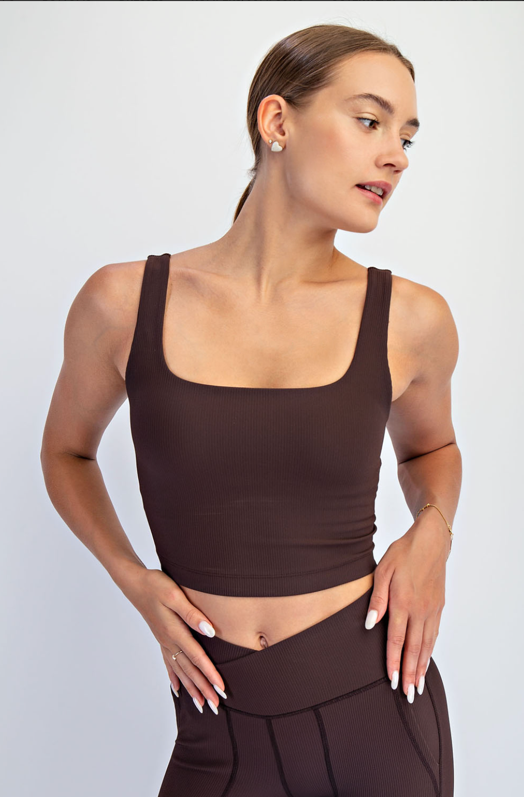 Nylon Rib Square Neck Crop Top