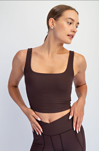 Nylon Rib Square Neck Crop Top