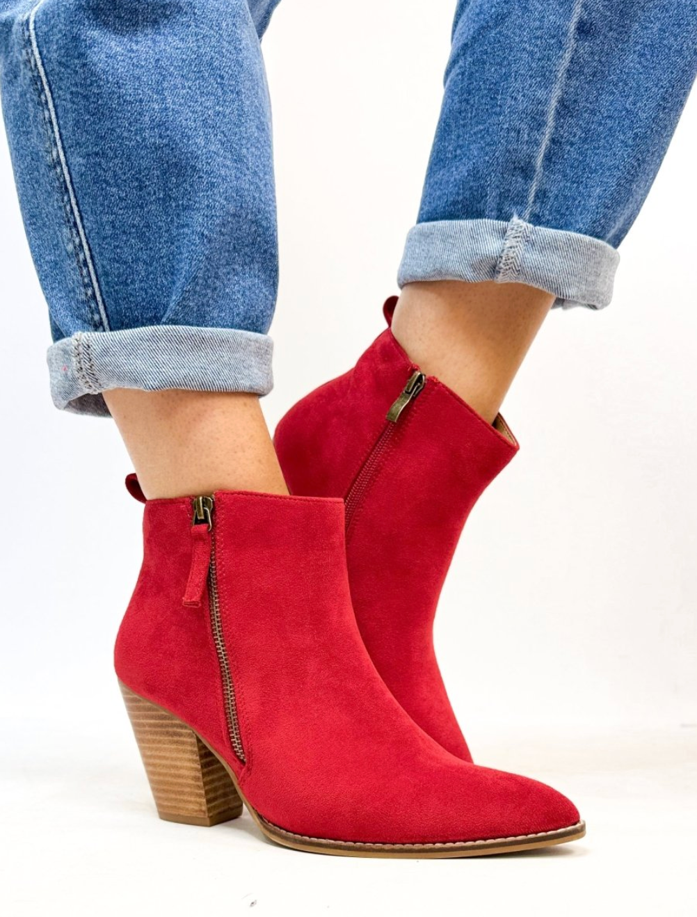 Corky's High Standards- Red Faux Suede