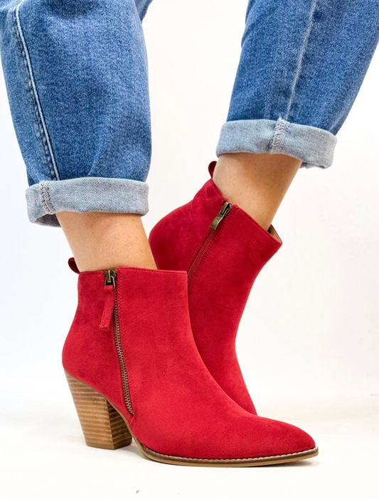 Corky's High Standards- Red Faux Suede