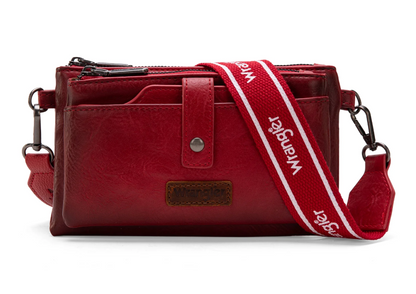 Wrangler Dual Zipper Compartment Crossbody Bag - Red