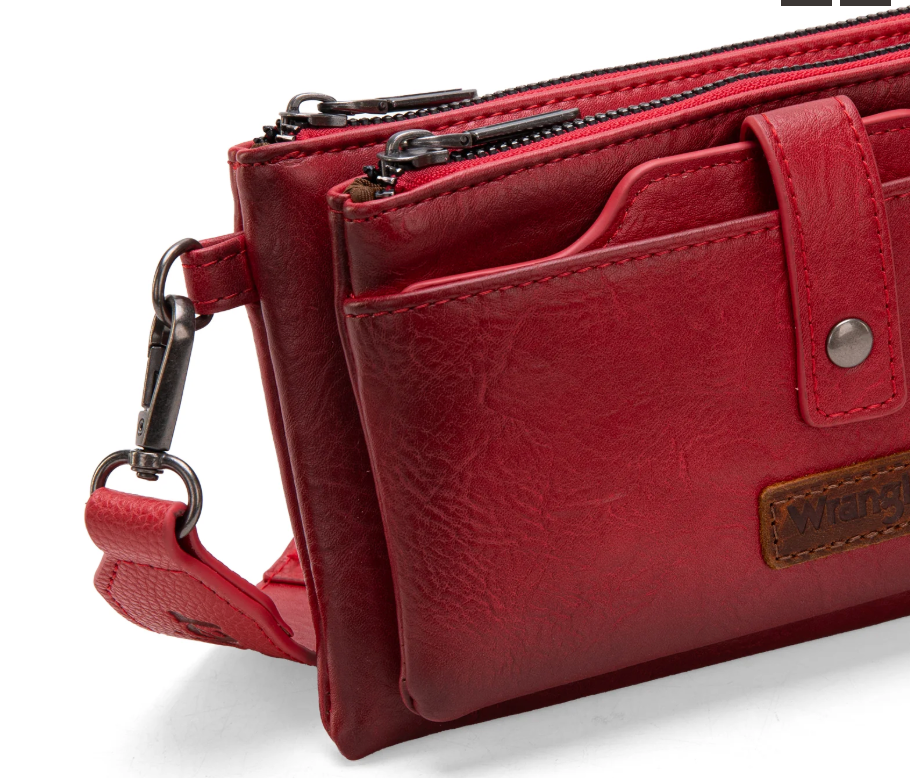 Wrangler Dual Zipper Compartment Crossbody Bag - Red