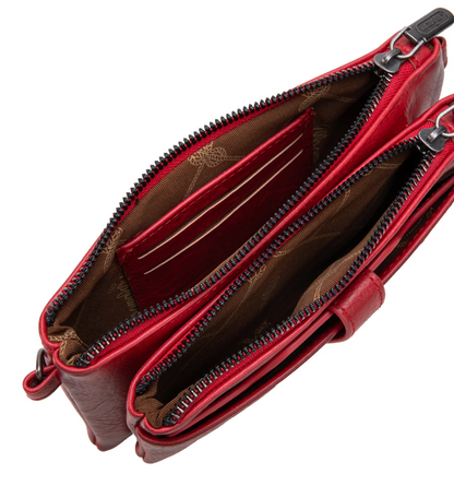 Wrangler Dual Zipper Compartment Crossbody Bag - Red