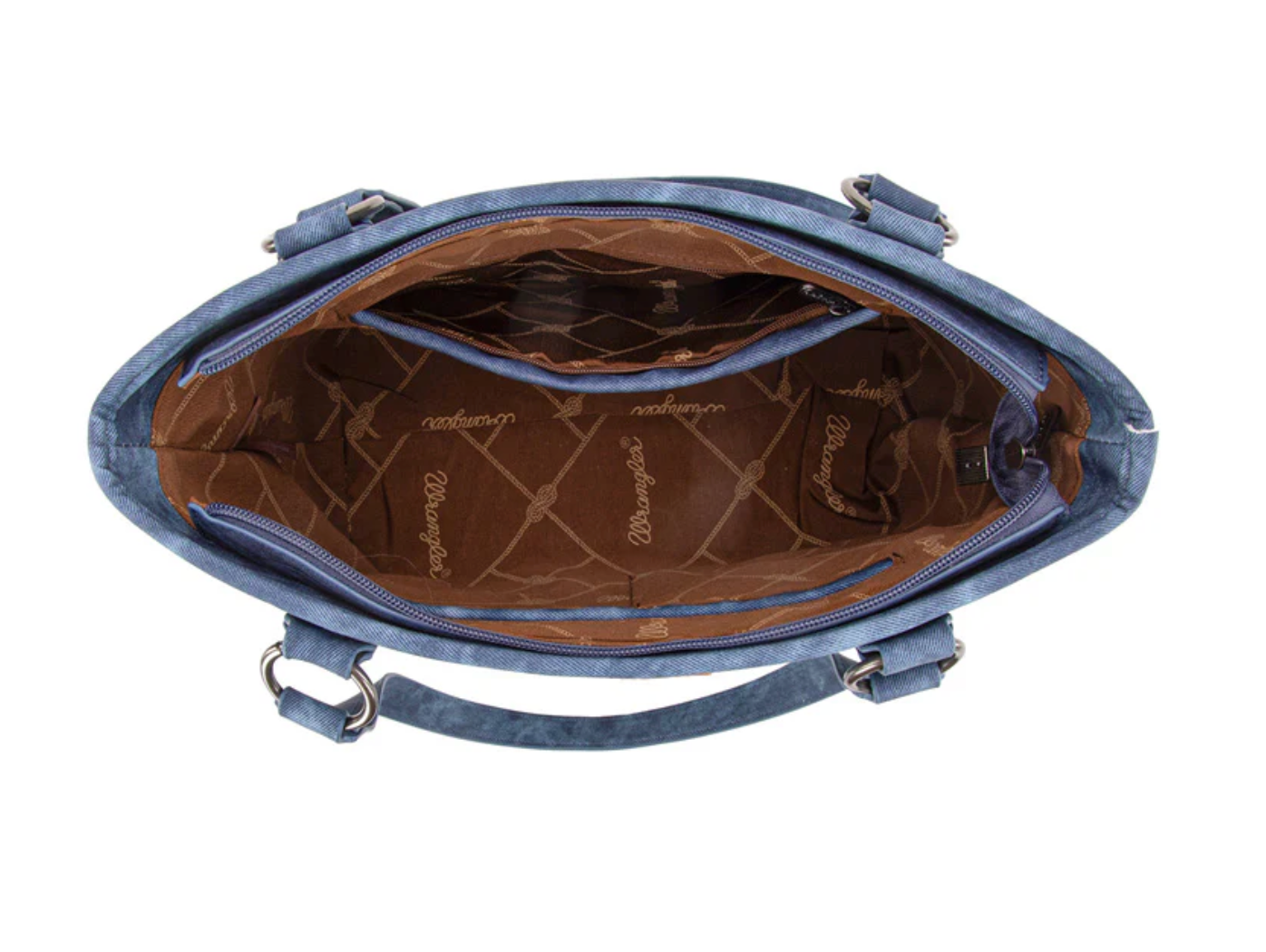 Wrangler "W" Stitch Water Repellent Denim Pocket Zippered Tote Bag-Jean
