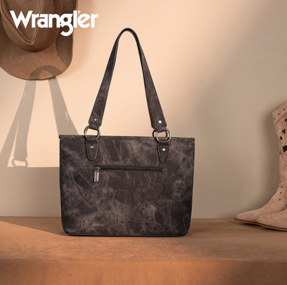 Wrangler "W" Stitch Water Repellent Denim Pocket Zippered Tote Bag-Black