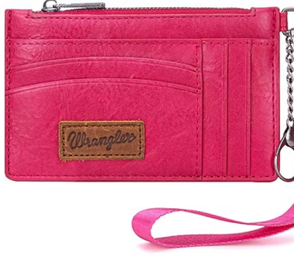 Wrangler Solid Color Key Chain Wristlet Card Wallet Hot Pink