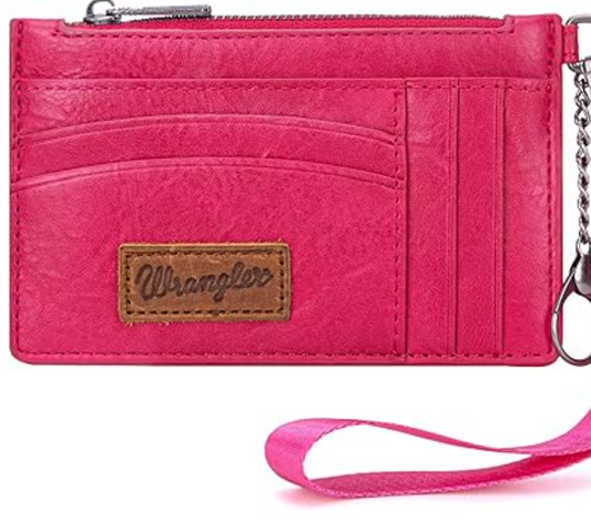 Wrangler Solid Color Key Chain Wristlet Card Wallet Hot Pink