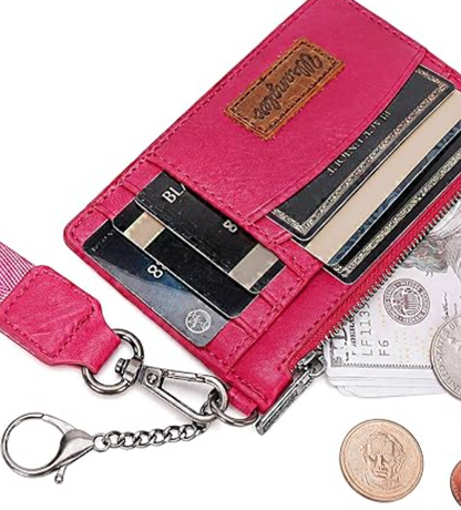 Wrangler Solid Color Key Chain Wristlet Card Wallet Hot Pink