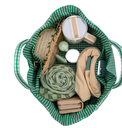 Lee Plaid Cotton Tote/ Extra Large Tote- Pink/Green