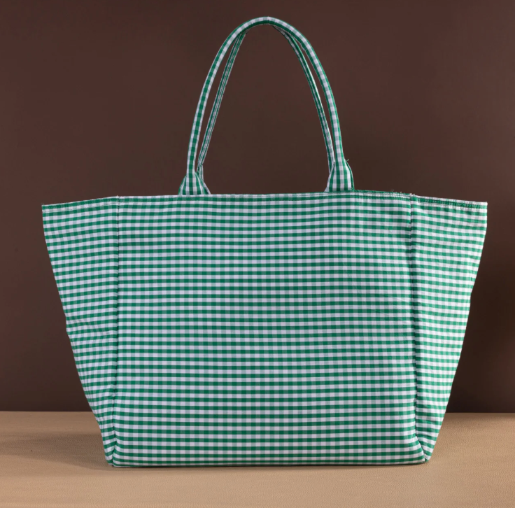 Lee Plaid Cotton Tote/ Extra Large Tote- Pink/Green