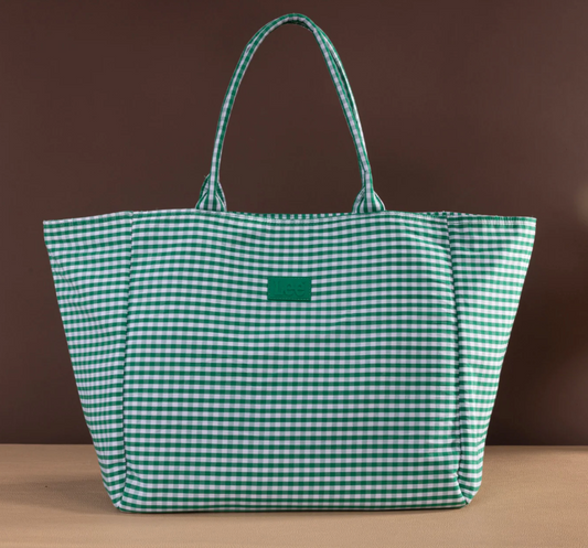 Lee Plaid Cotton Tote/ Extra Large Tote- Pink/Green