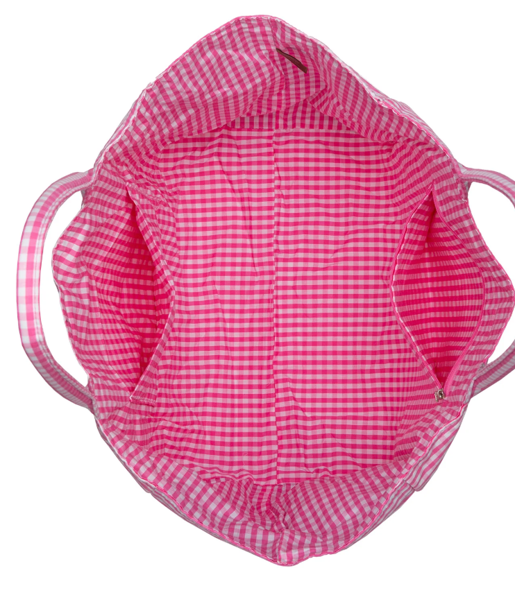 Lee Plaid Cotton Tote/ Extra Large Tote- Pink/Green
