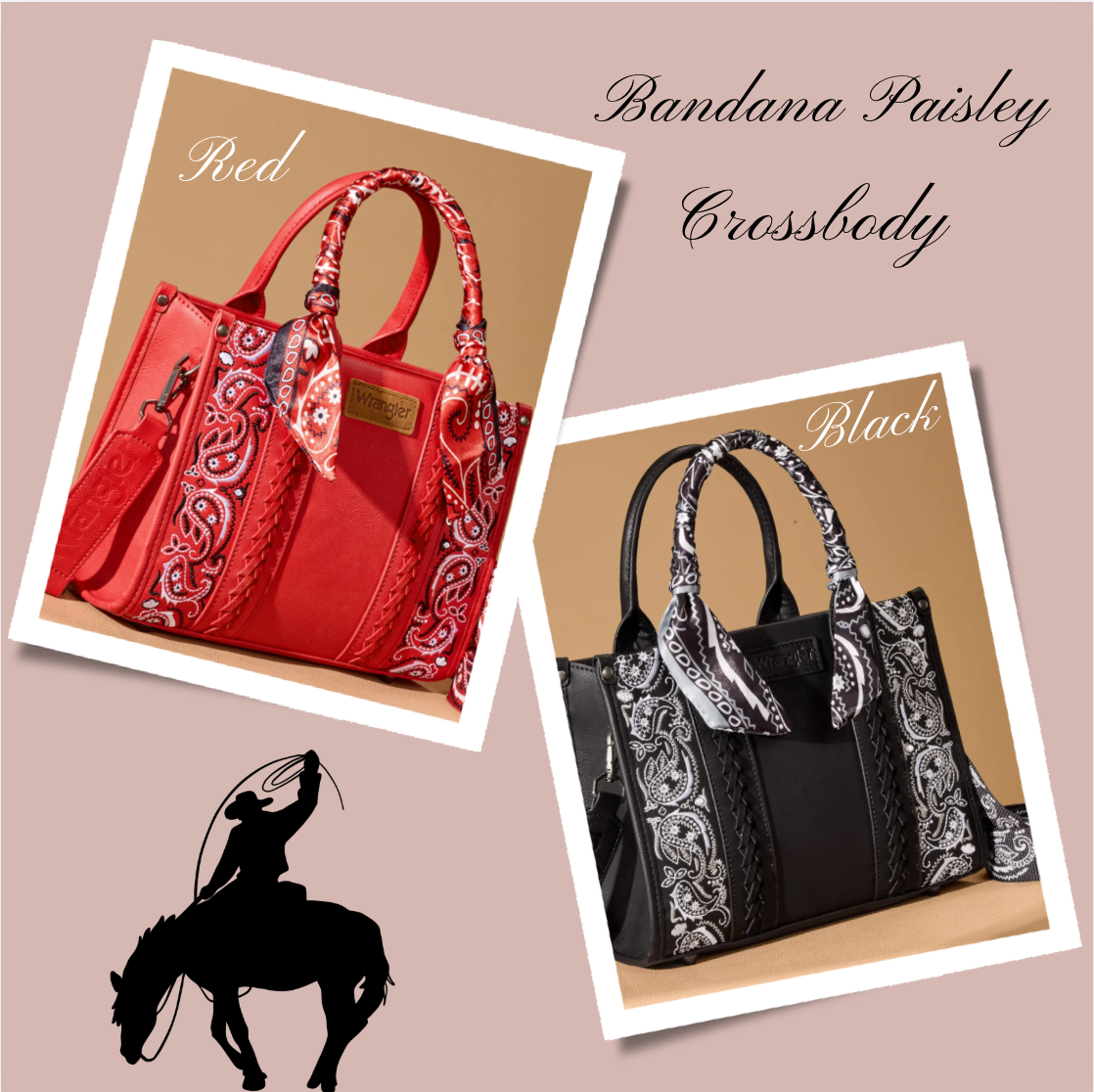 Wrangler Bandana Paisley Print Tote/Crossbody- Blk/Red