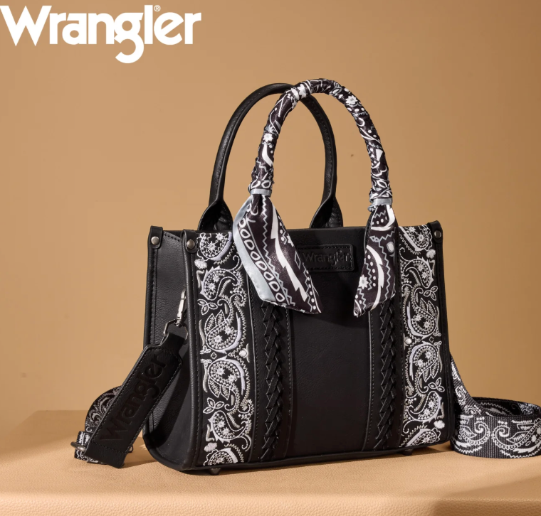 Wrangler Bandana Paisley Print Tote/Crossbody- Blk/Red