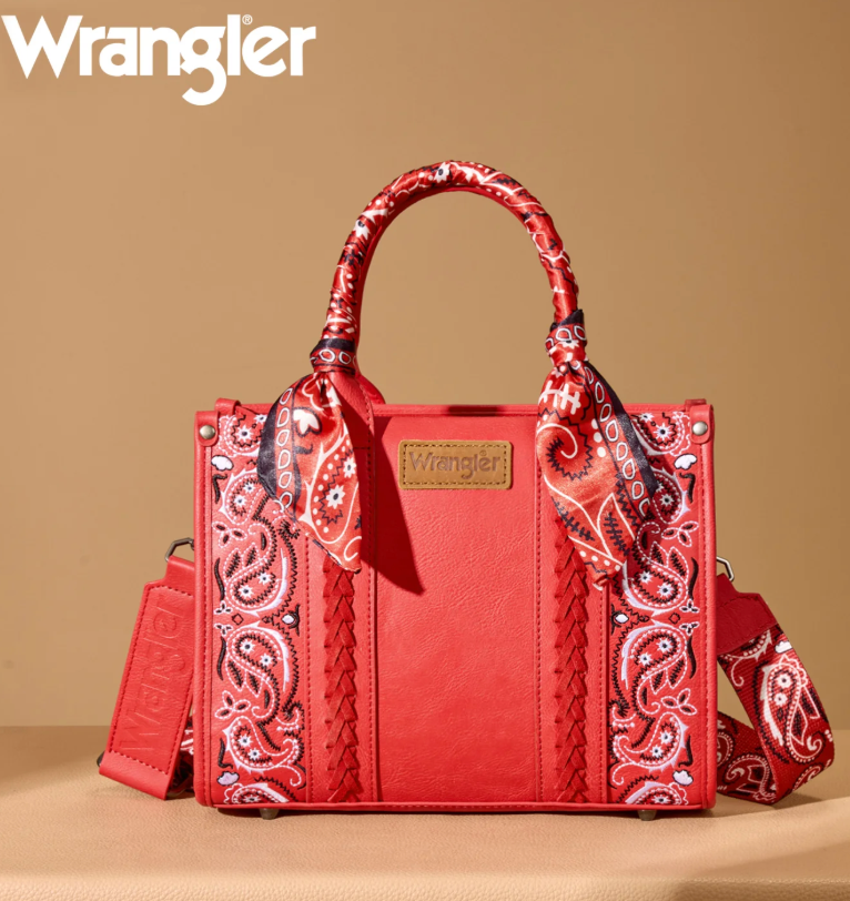 Wrangler Bandana Paisley Print Tote/Crossbody- Blk/Red