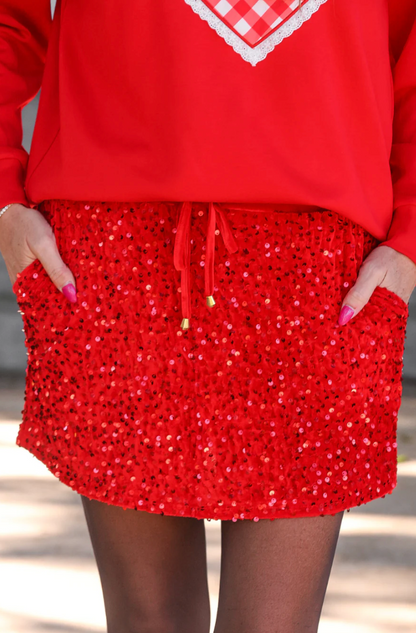 Velvet Hour Sequin Skort-Red