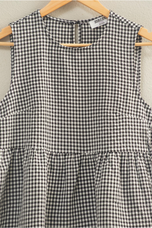 Gingham Sleeveless Peplum Top With Side Ties