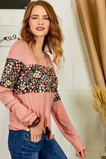 Floral Print Mix Match Long Sleeve Top