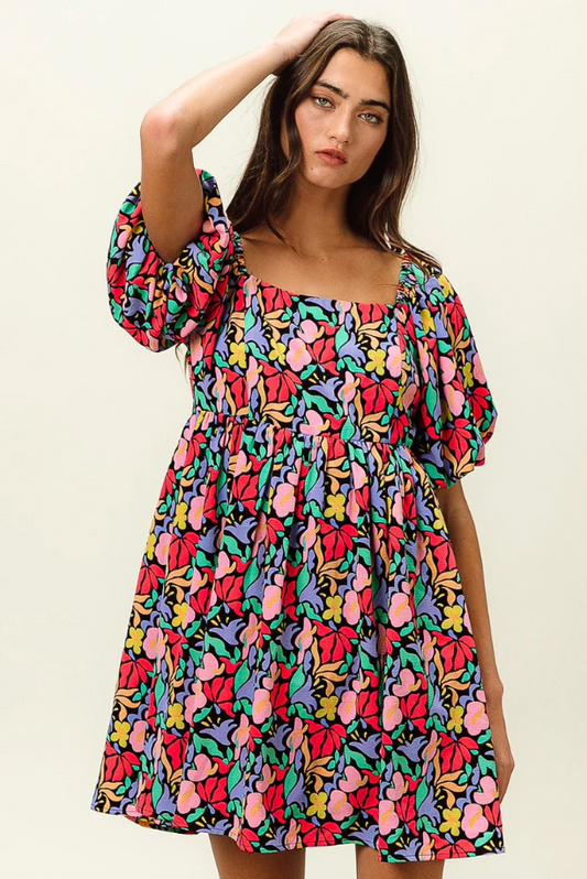 Floral Square Neck Dress