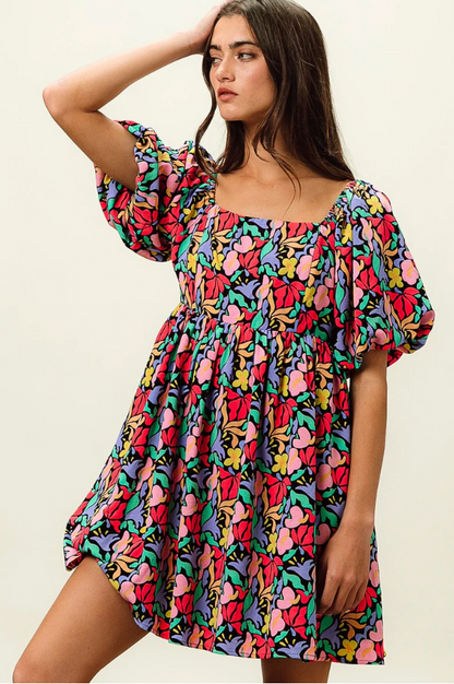 Floral Square Neck Dress