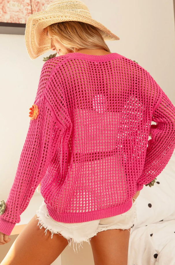 Flower Patch Open Knit Cardigan