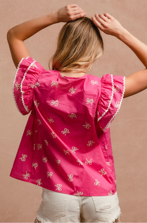 Bow Ribbon Smocked Top