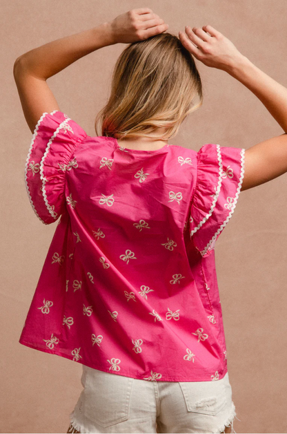 Bow Ribbon Smocked Top