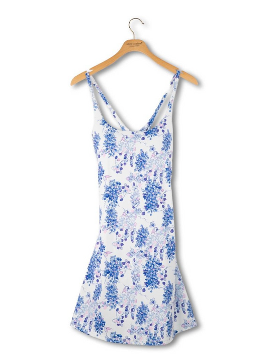Blue Floral Tank Dress with Pockets