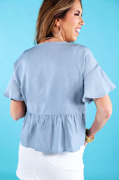 Spring Flare Chambray Top