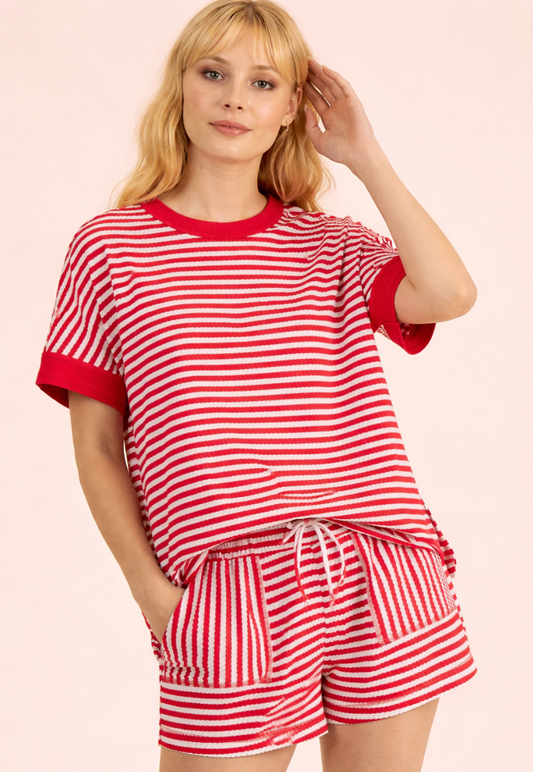 Striped Comfy Knit Top & Shorts Set