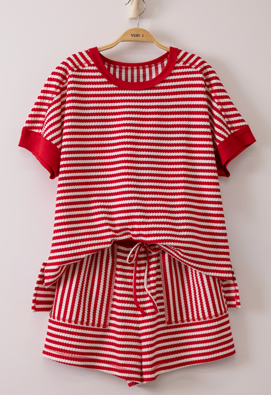 Striped Comfy Knit Top & Shorts Set