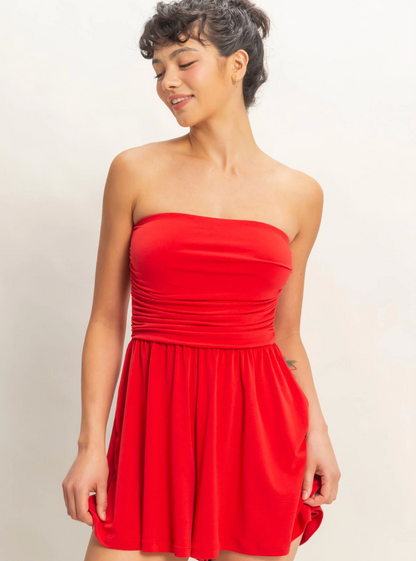 Strapless Shirred Waist Romper