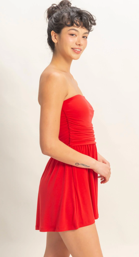 Strapless Shirred Waist Romper