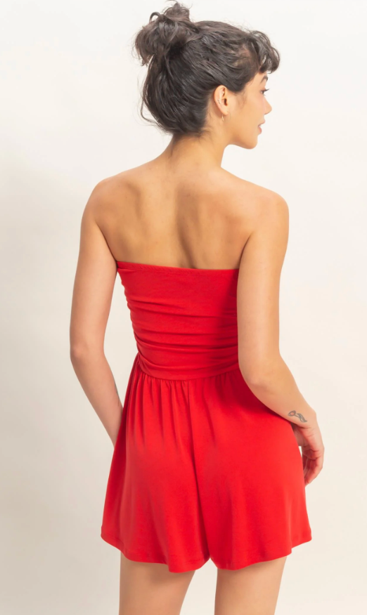 Strapless Shirred Waist Romper